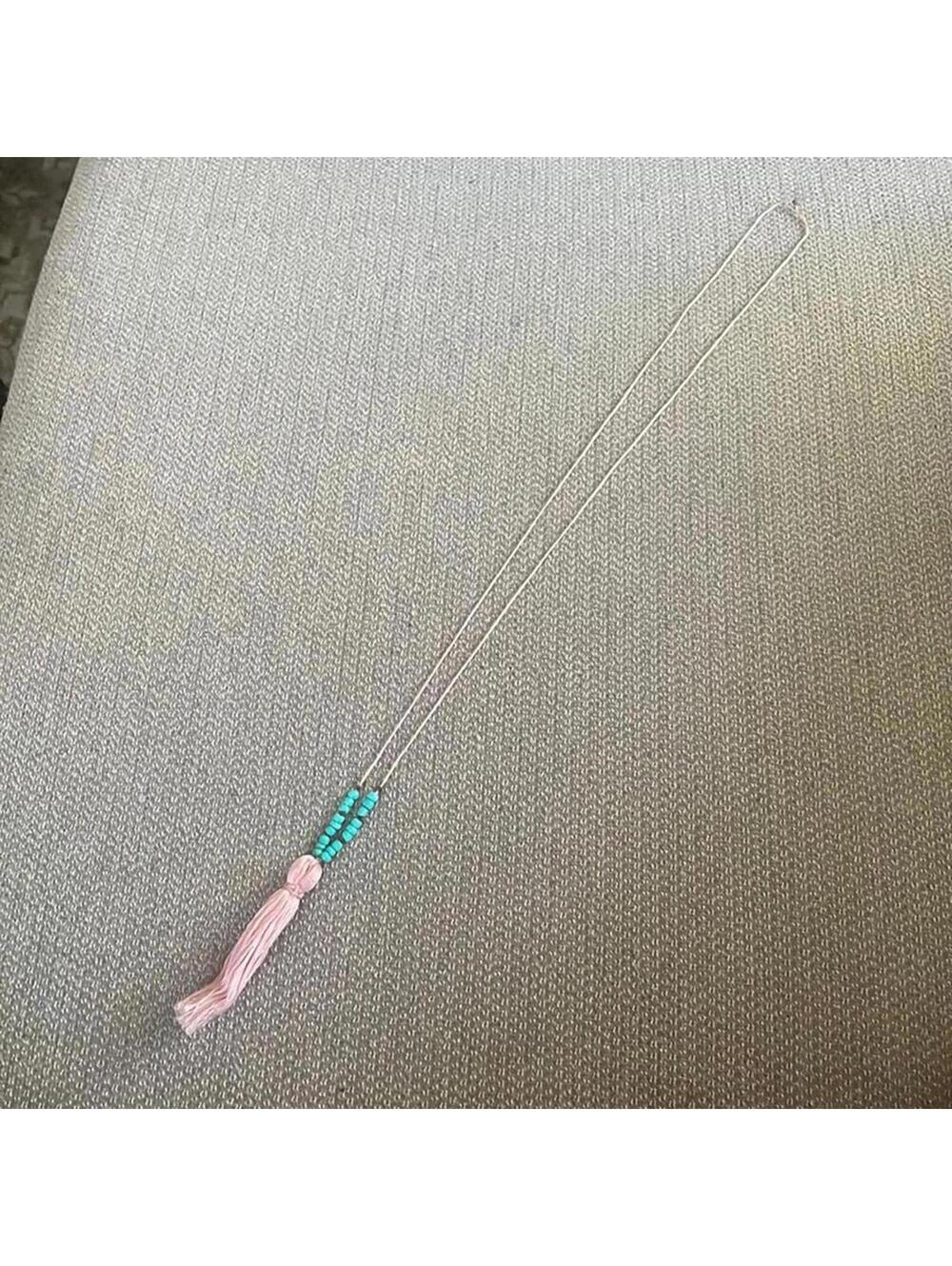 Light pink and blue beaded string necklace long boho feminine Festival